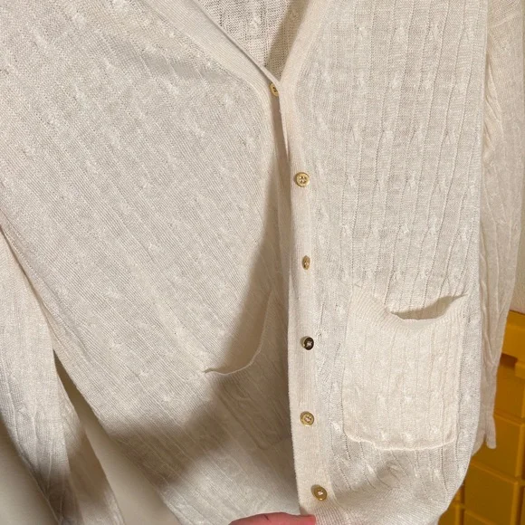 J. Crew Cream Linen Knit V-Neck Sweater - Picture 3 of 4